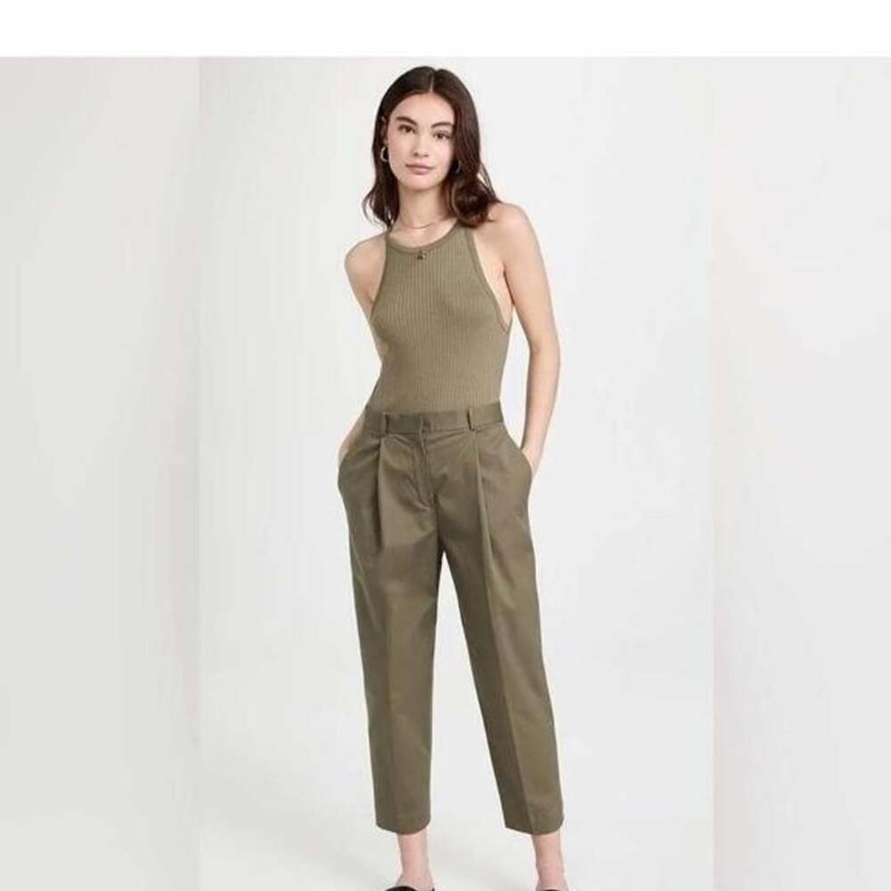 Theory Carrot Trouser Soft Chino Pants Size 12 Olive Green
